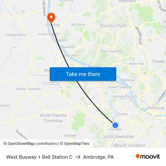West Busway + Bell Station C to Ambridge, PA map
