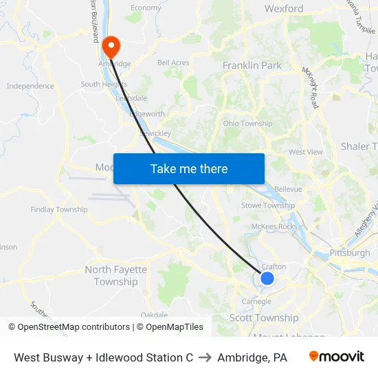West Busway + Idlewood Station C to Ambridge, PA map