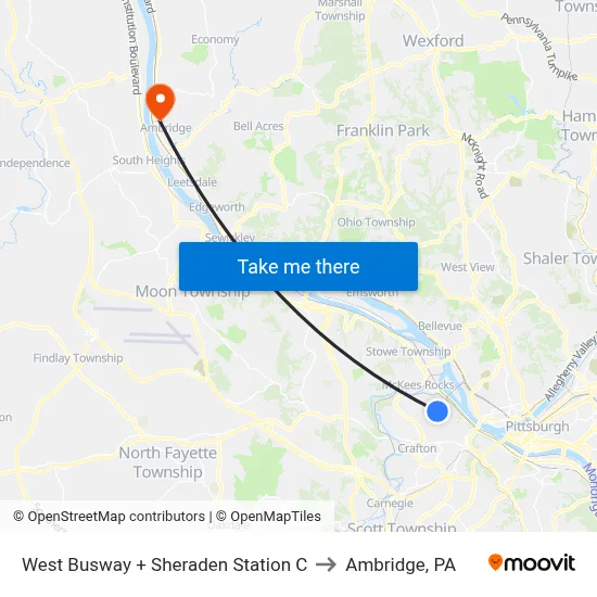 West Busway + Sheraden Station C to Ambridge, PA map