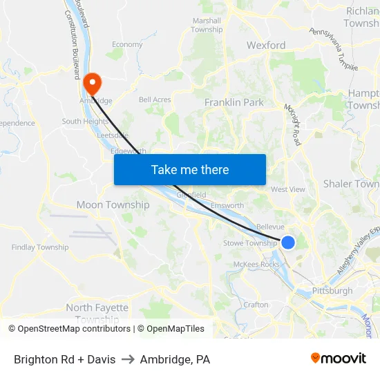 Brighton Rd + Davis to Ambridge, PA map