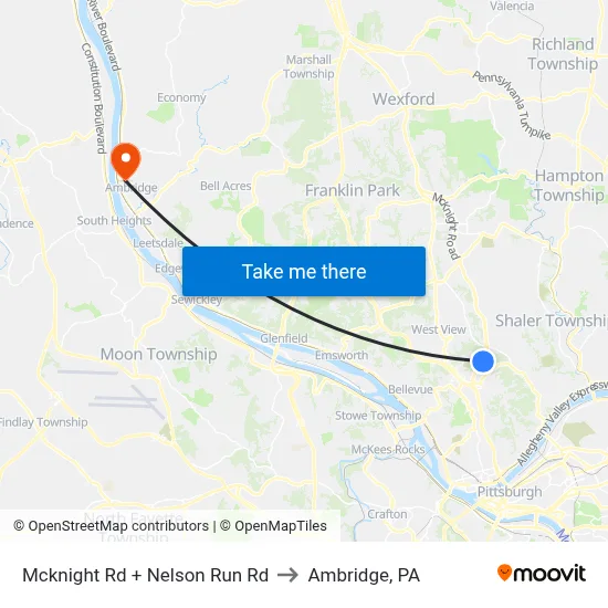 Mcknight Rd + Nelson Run Rd to Ambridge, PA map