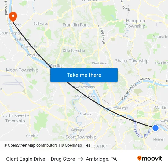 Giant Eagle Drive + Drug Store to Ambridge, PA map