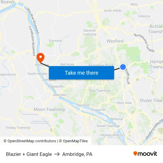 Blazier + Giant Eagle to Ambridge, PA map
