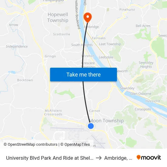 University Blvd Park And Ride at Shelter to Ambridge, PA map