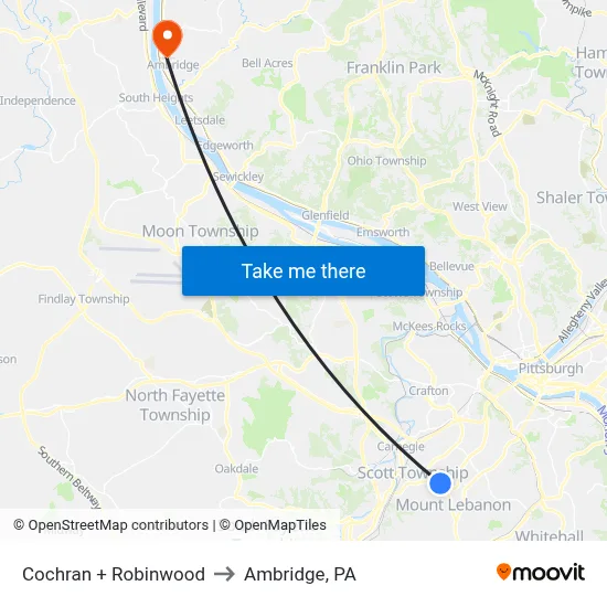 Cochran + Robinwood to Ambridge, PA map