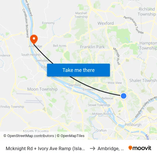 Mcknight Rd + Ivory Ave Ramp (Island) to Ambridge, PA map