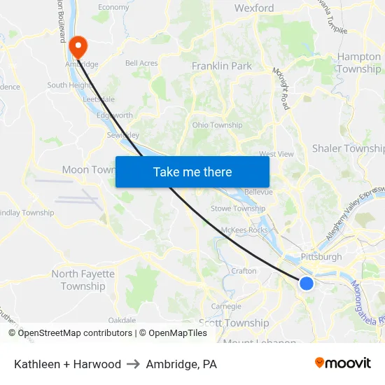 Kathleen + Harwood to Ambridge, PA map