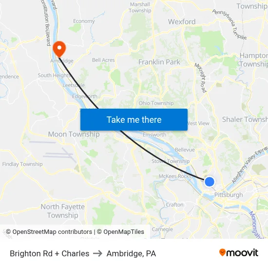 Brighton Rd + Charles to Ambridge, PA map
