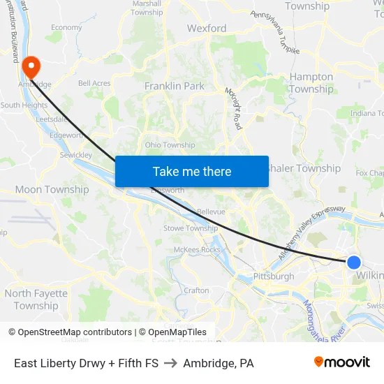 East Liberty Drwy + Fifth FS to Ambridge, PA map