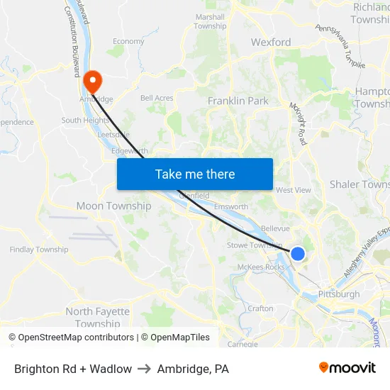 Brighton Rd + Wadlow to Ambridge, PA map