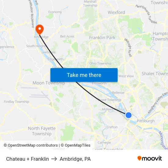 Chateau + Franklin to Ambridge, PA map