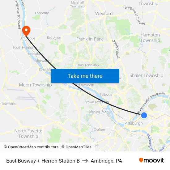 East Busway + Herron Station B to Ambridge, PA map