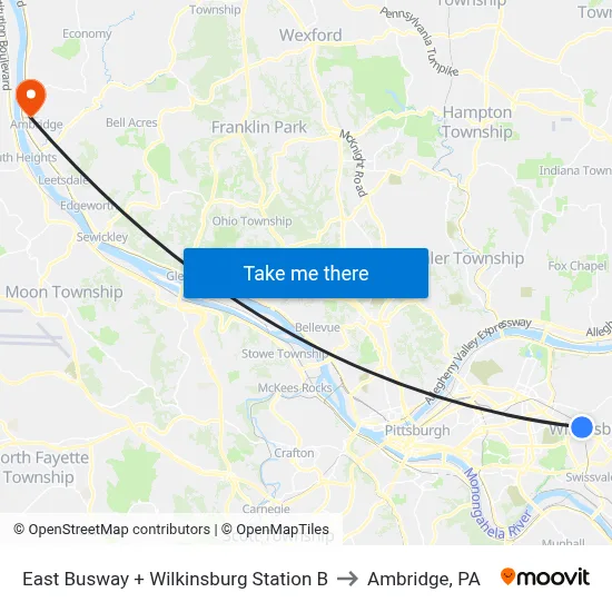 East Busway + Wilkinsburg Station B to Ambridge, PA map