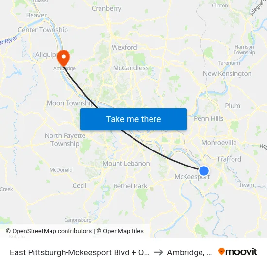 East Pittsburgh-Mckeesport Blvd + Orris to Ambridge, PA map