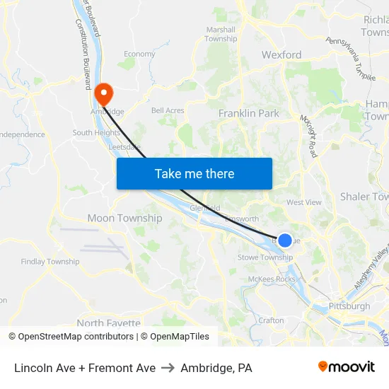 Lincoln Ave + Fremont Ave to Ambridge, PA map