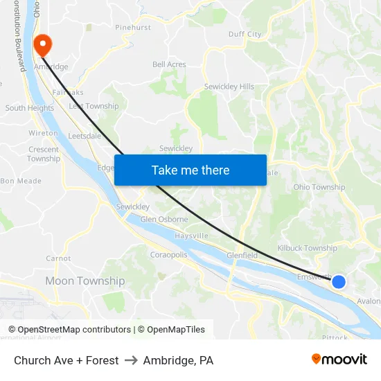 Church Ave + Forest to Ambridge, PA map