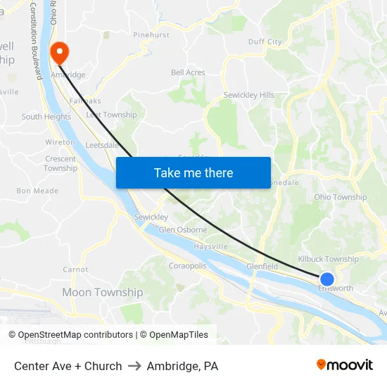 Center Ave + Church to Ambridge, PA map