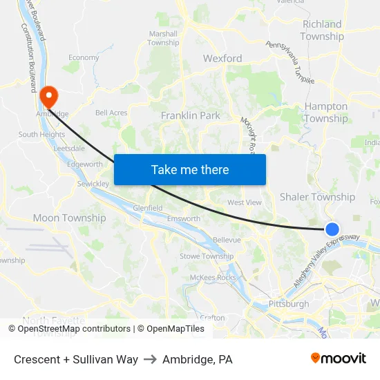 Crescent + Sullivan Way to Ambridge, PA map