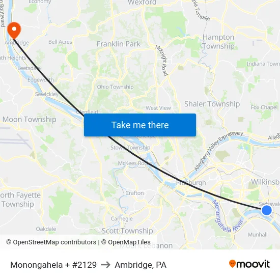 Monongahela + #2129 to Ambridge, PA map