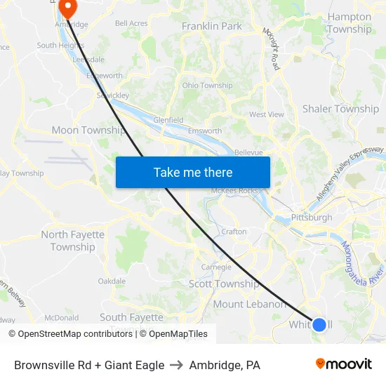 Brownsville Rd + Giant Eagle to Ambridge, PA map