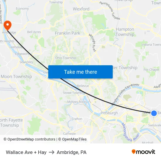 Wallace Ave + Hay to Ambridge, PA map