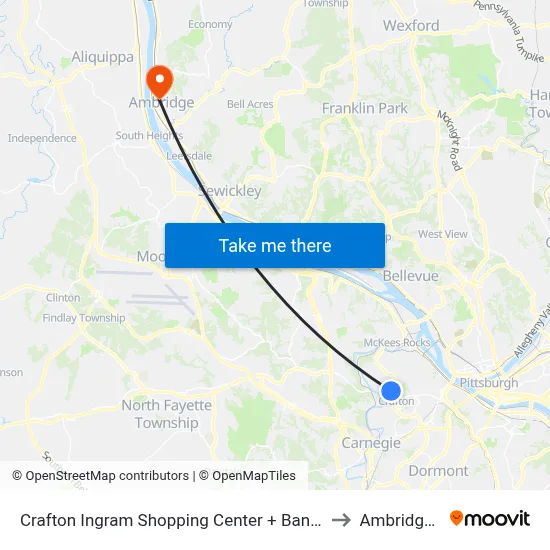 Crafton Ingram Shopping Center + Bank (Citizens) to Ambridge, PA map