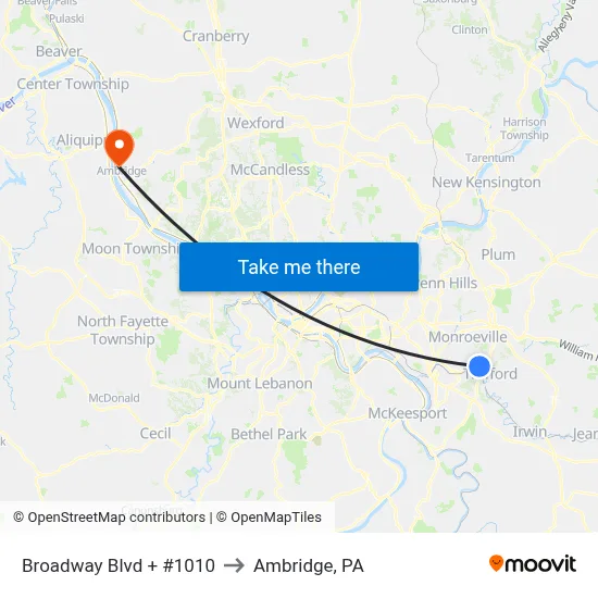 Broadway Blvd + #1010 to Ambridge, PA map