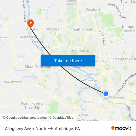 Allegheny Ave + North to Ambridge, PA map