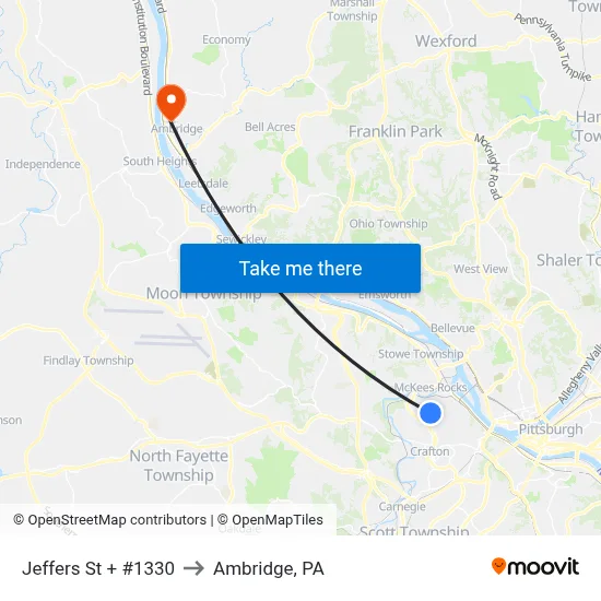 Jeffers St + #1330 to Ambridge, PA map