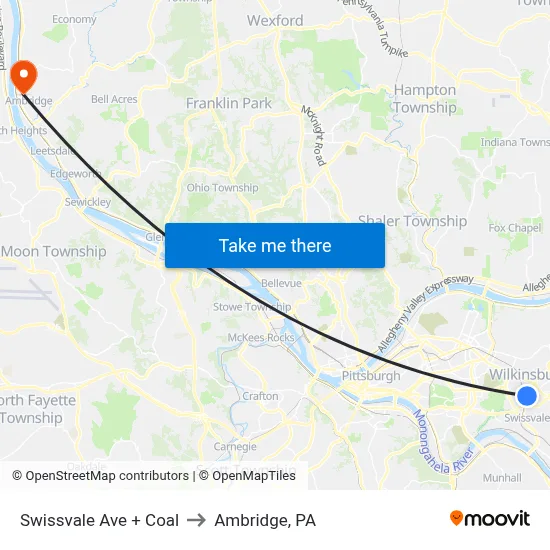 Swissvale Ave + Coal to Ambridge, PA map