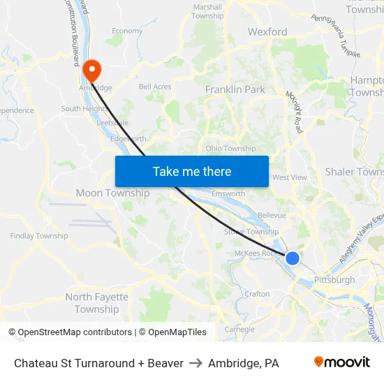 Chateau St Turnaround + Beaver to Ambridge, PA map