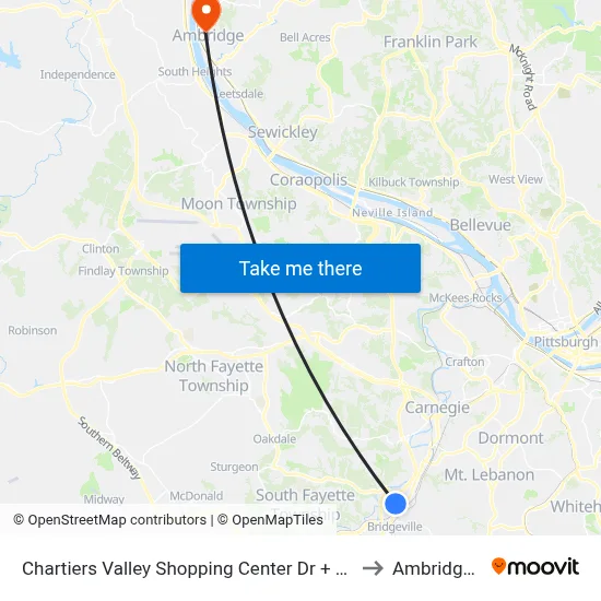 Chartiers Valley Shopping Center Dr + Giant Eagle to Ambridge, PA map