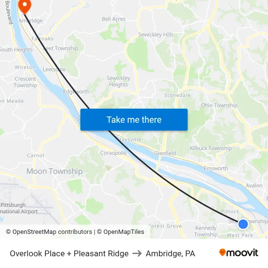Overlook Place + Pleasant Ridge to Ambridge, PA map