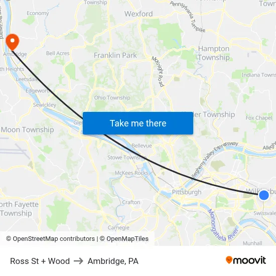 Ross St + Wood to Ambridge, PA map