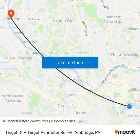 Target Dr + Target Perimeter Rd to Ambridge, PA map