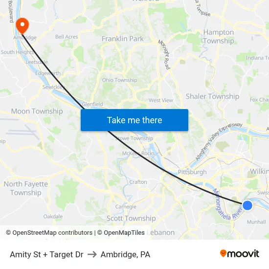Amity St + Target Dr to Ambridge, PA map
