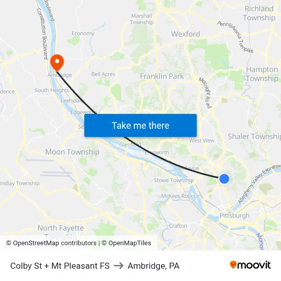 Colby St + Mt Pleasant FS to Ambridge, PA map