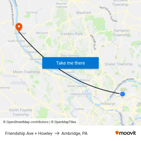 Friendship Ave + Howley to Ambridge, PA map