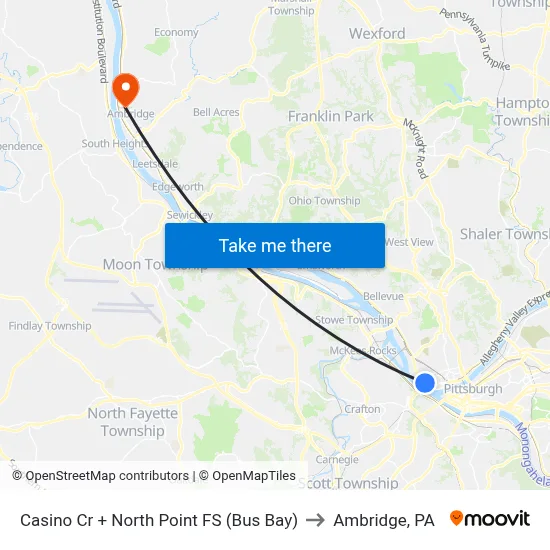 Casino Cr + North Point FS (Bus Bay) to Ambridge, PA map