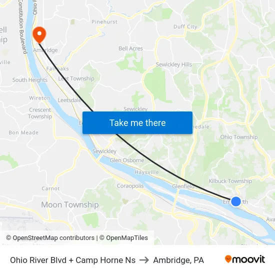 Ohio River Blvd + Camp Horne Ns to Ambridge, PA map