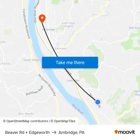 Beaver Rd + Edgeworth to Ambridge, PA map