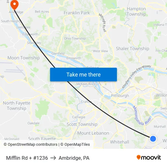 Mifflin Rd + #1236 to Ambridge, PA map