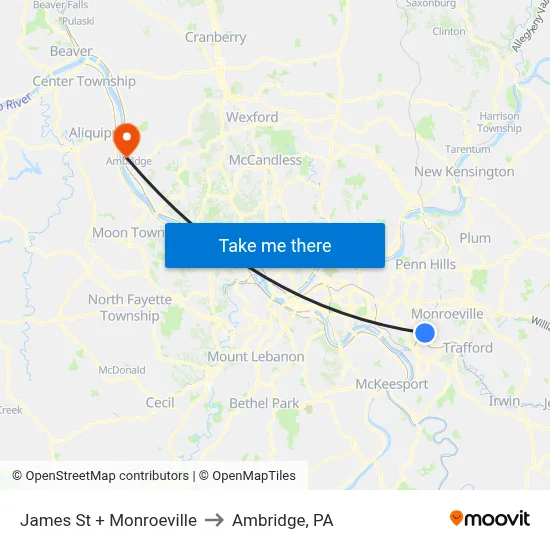 James St + Monroeville to Ambridge, PA map