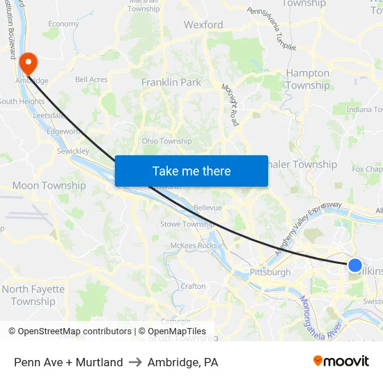 Penn Ave + Murtland to Ambridge, PA map