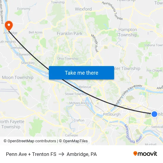 Penn Ave + Trenton FS to Ambridge, PA map