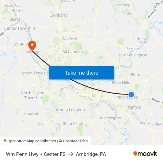 Wm Penn Hwy + Center FS to Ambridge, PA map