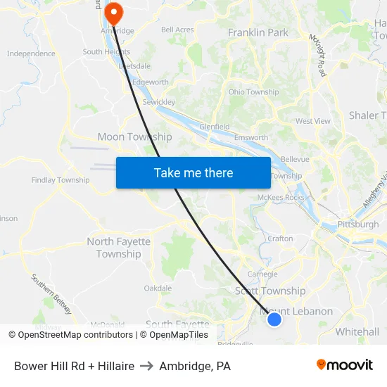 Bower Hill Rd + Hillaire to Ambridge, PA map