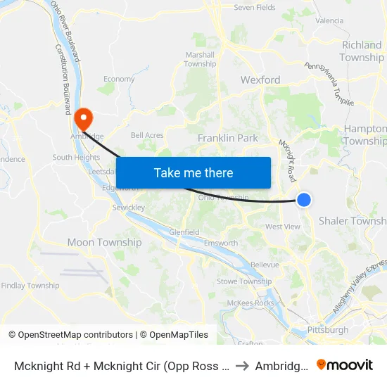 Mcknight Rd + Mcknight Cir (Opp Ross Park Mall Dr) to Ambridge, PA map