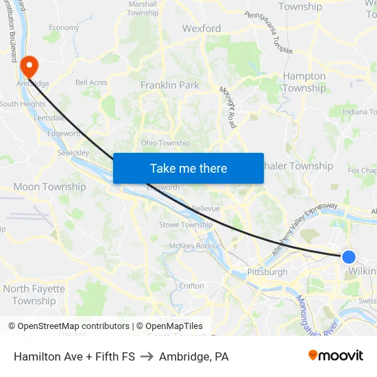 Hamilton Ave + Fifth FS to Ambridge, PA map