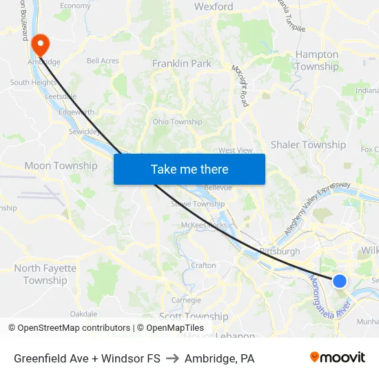 Greenfield Ave + Windsor FS to Ambridge, PA map